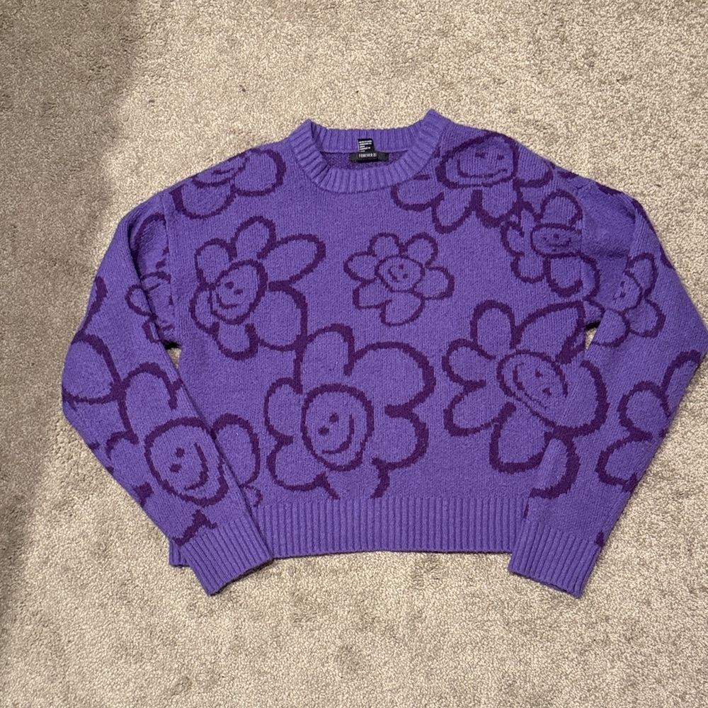 Purple Women's Sweater Flower Pattern